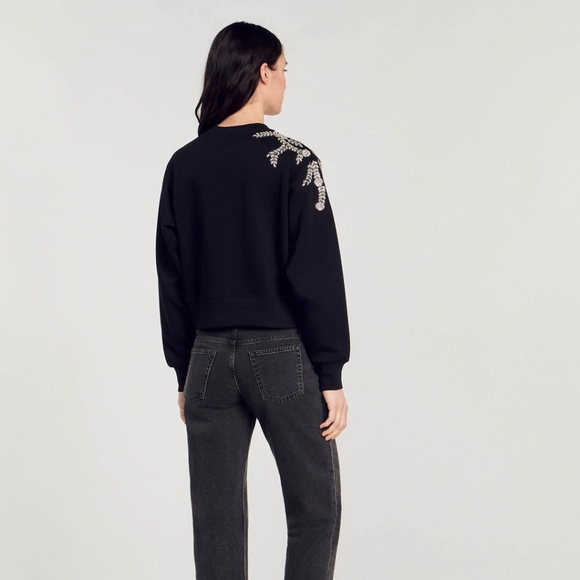 Sandro Rhinestone Embellished Sweatshirt in Black - Picture 2 of 16